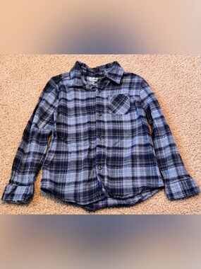 Kids' Navy & Light Blue Plaid Button-Down Shirt